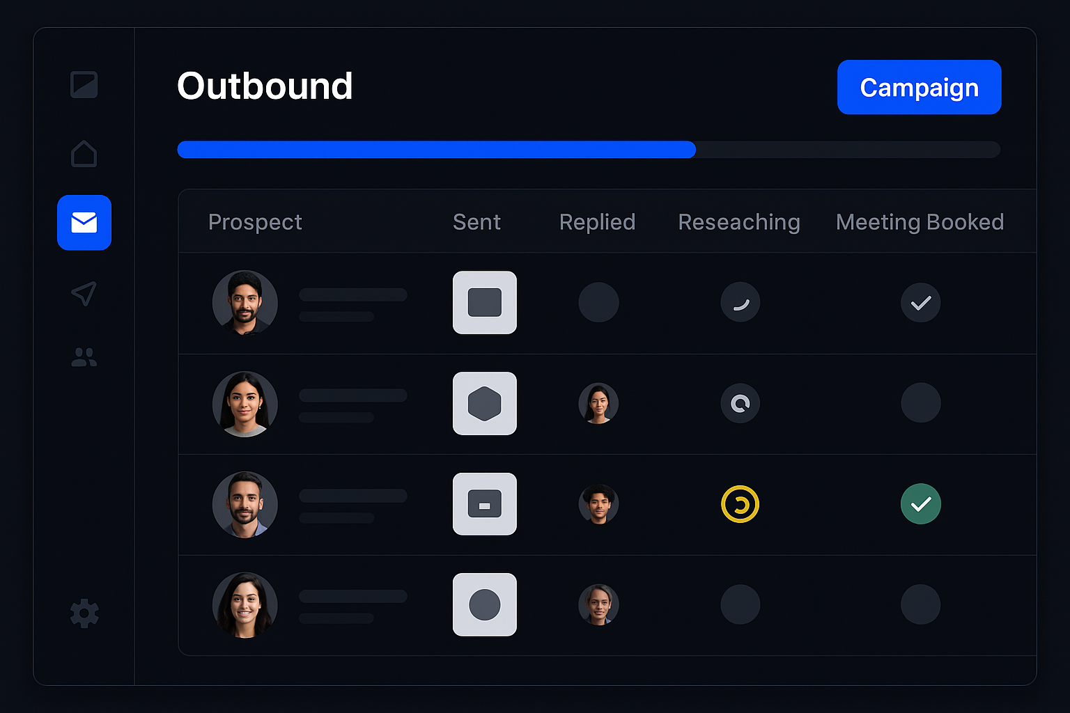 Raynemakr outbound dashboard showing prospect pipeline